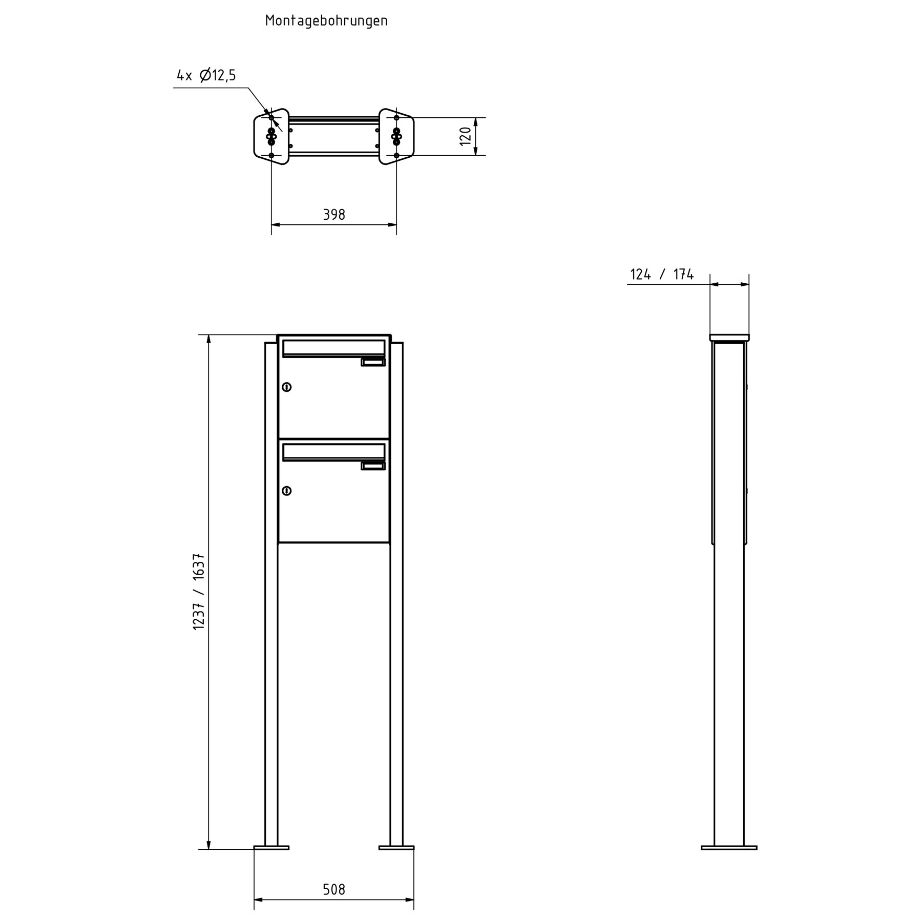 2er 1x2 Edelstahl Standbriefkasten Design BASIC Plus 380X ST-T - RAL nach Wahl