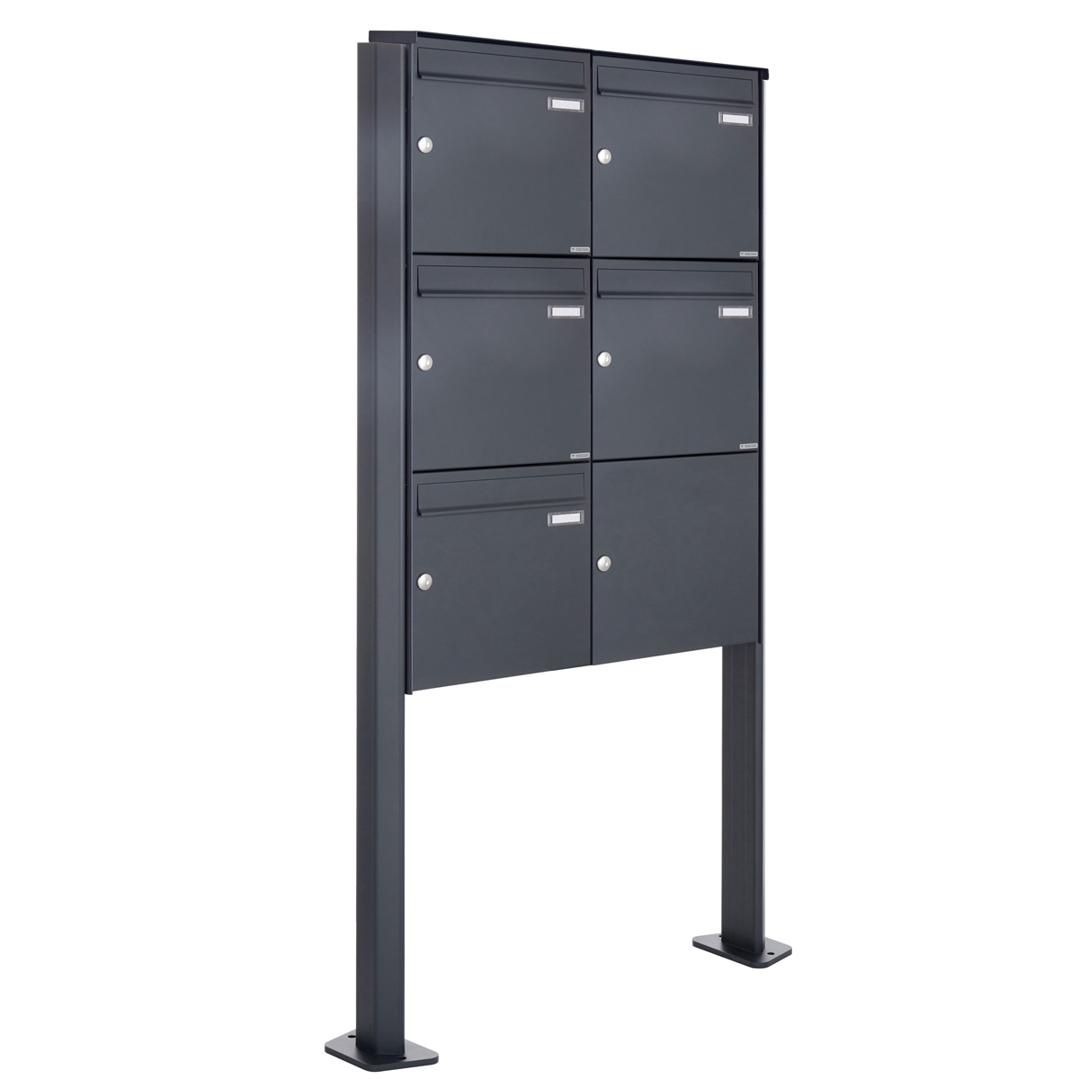 5er 2x3 Edelstahl Standbriefkasten Design BASIC Plus 380X ST-T - RAL nach Wahl