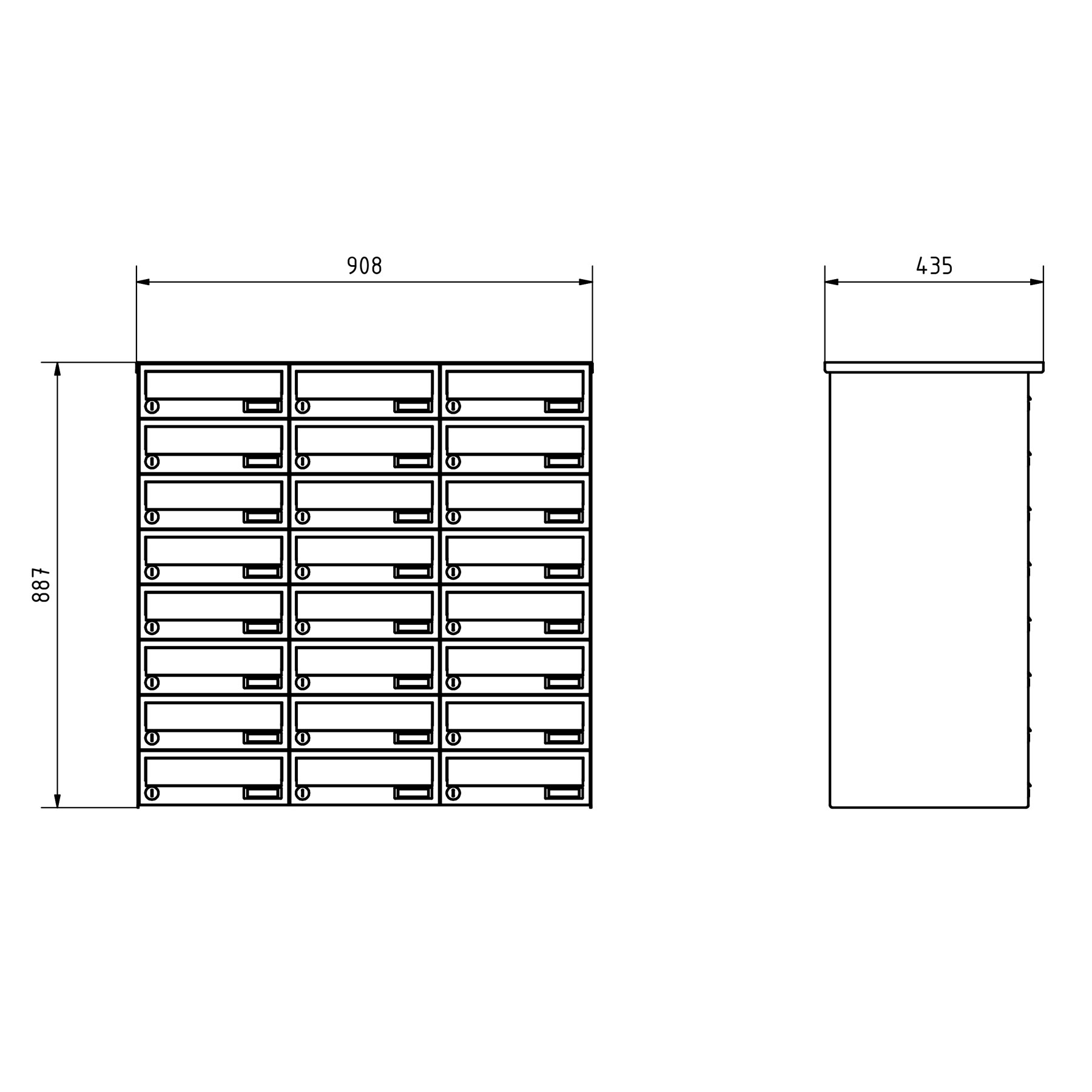 24er 8x3 Aufputz Briefkastenanlage Design BASIC 385A-7016 AP - RAL 7016 anthrazitgrau