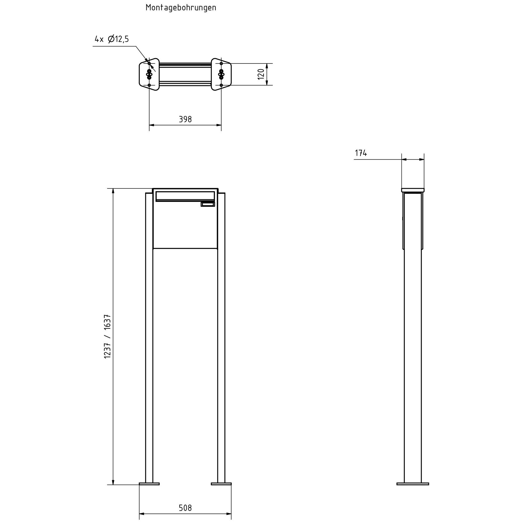 1er Edelstahl Zaunbriefkasten Design BASIC Plus 380XZ ST-T - RAL nach Wahl