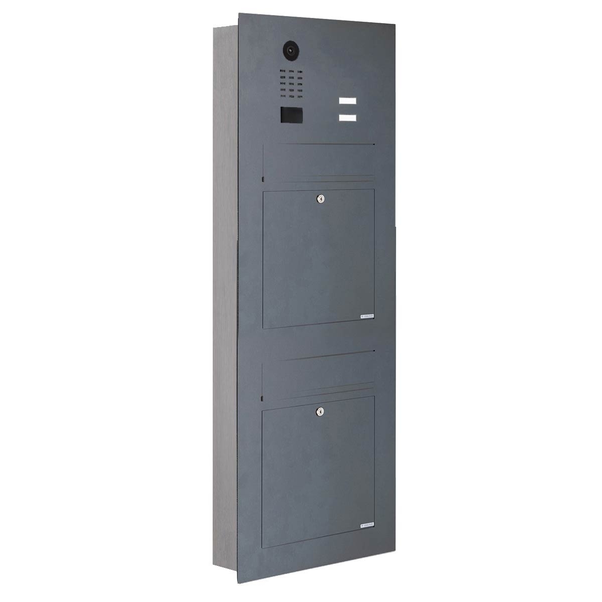 2er Edelstahl Briefkasten Designer Modell BIG mit DoorBird D2100E Video- Sprechanlage - RAL nach Wahl