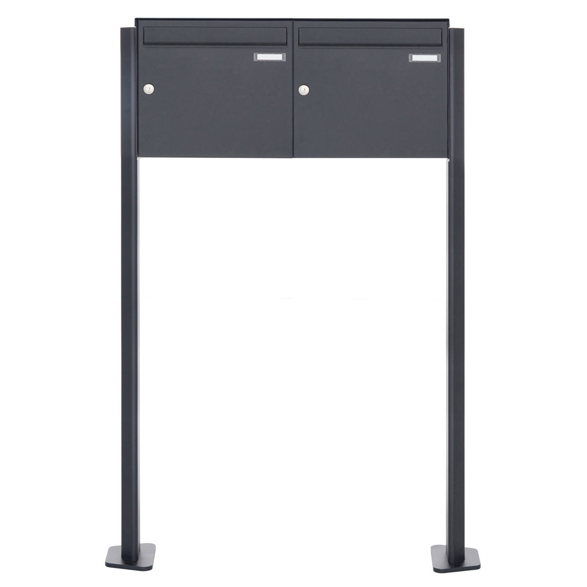 2er 2x1 Edelstahl Standbriefkasten Design BASIC Plus 380 ST-T - RAL nach Wahl