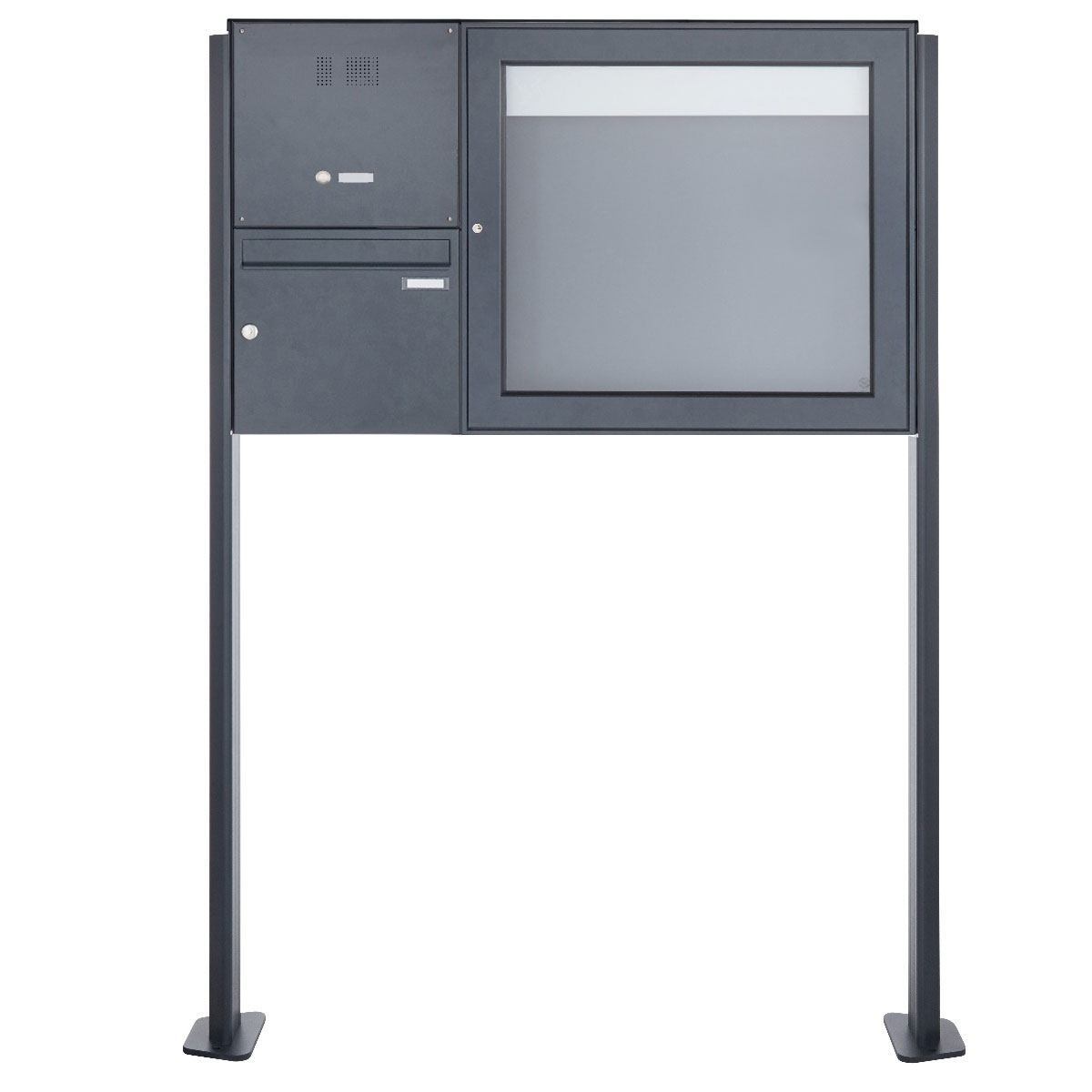 Standbriefkasten mit Schaukasten BASIC Plus 389X ST-T mit Klingelkasten - 710x660 - RAL 7016 anthrazitgrau