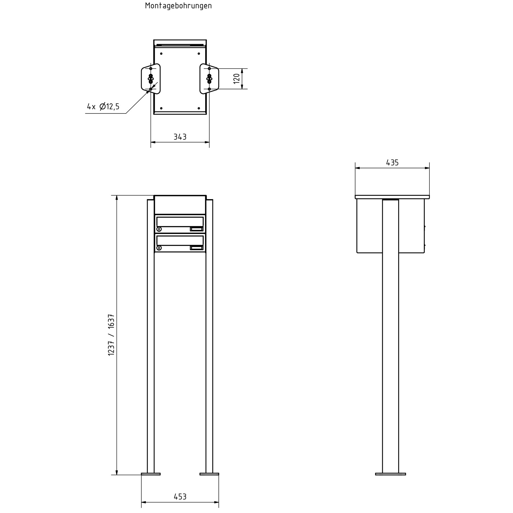 2er Briefkastenanlage freistehend Design BASIC 385P-7016-SP mit Klingel- Sprechteil inkl. Seitenverkleidung & Regendach - Briefkästen waagerecht - Anthrazit-Grau RAL 7016