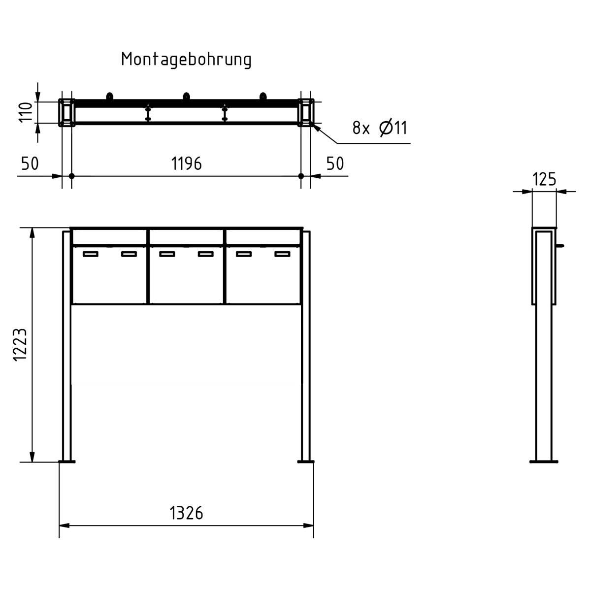 3er 3x1 Design Standbriefkasten GOETHE ST-Q - RAL nach Wahl