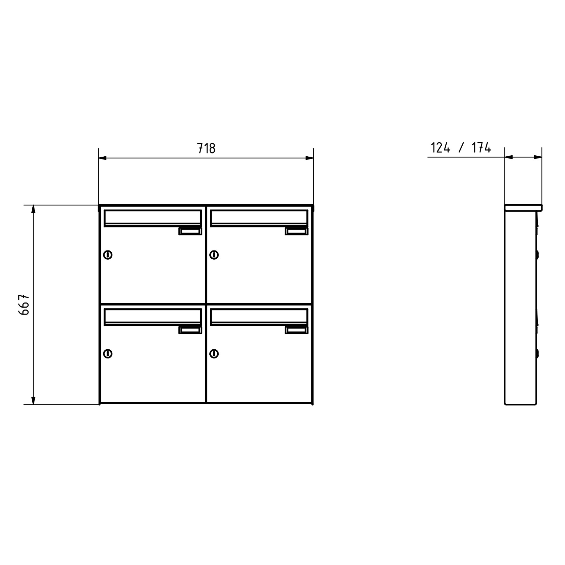 4er Edelstahl Aufputz Briefkasten Design BASIC Plus 382XA AP - Edelstahl V2A geschliffen