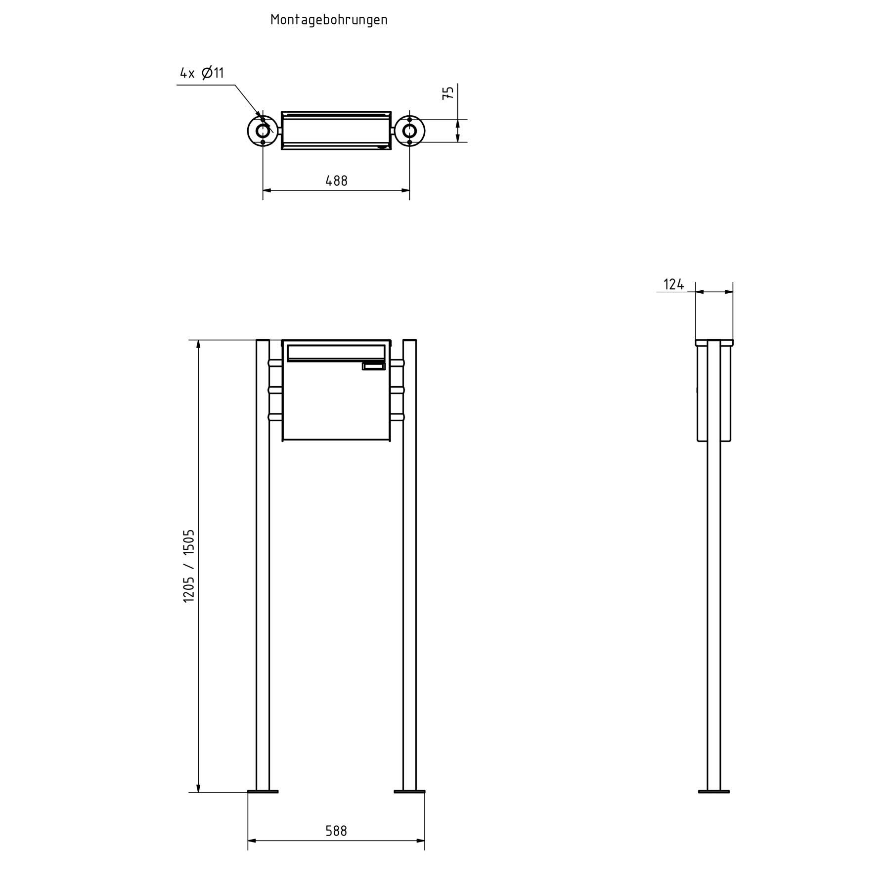 Zaunbriefkasten freistehend Design BASIC Plus 381XZ ST-R - Edelstahl geschliffen