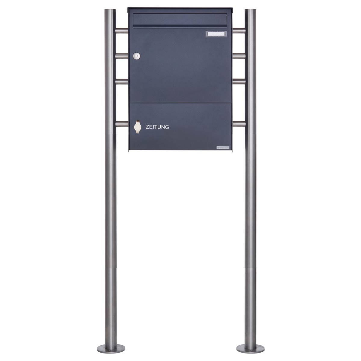 Standbriefkasten Design BASIC Plus 381X ST-R mit Zeitungsfach geschlossen - RAL nach Wahl