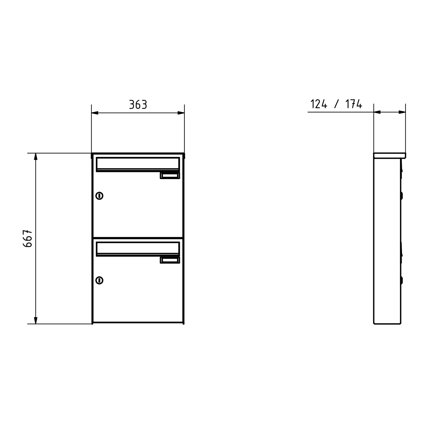 2er Edelstahl Aufputz Briefkasten Design BASIC Plus 382XA AP - Edelstahl V2A geschliffen