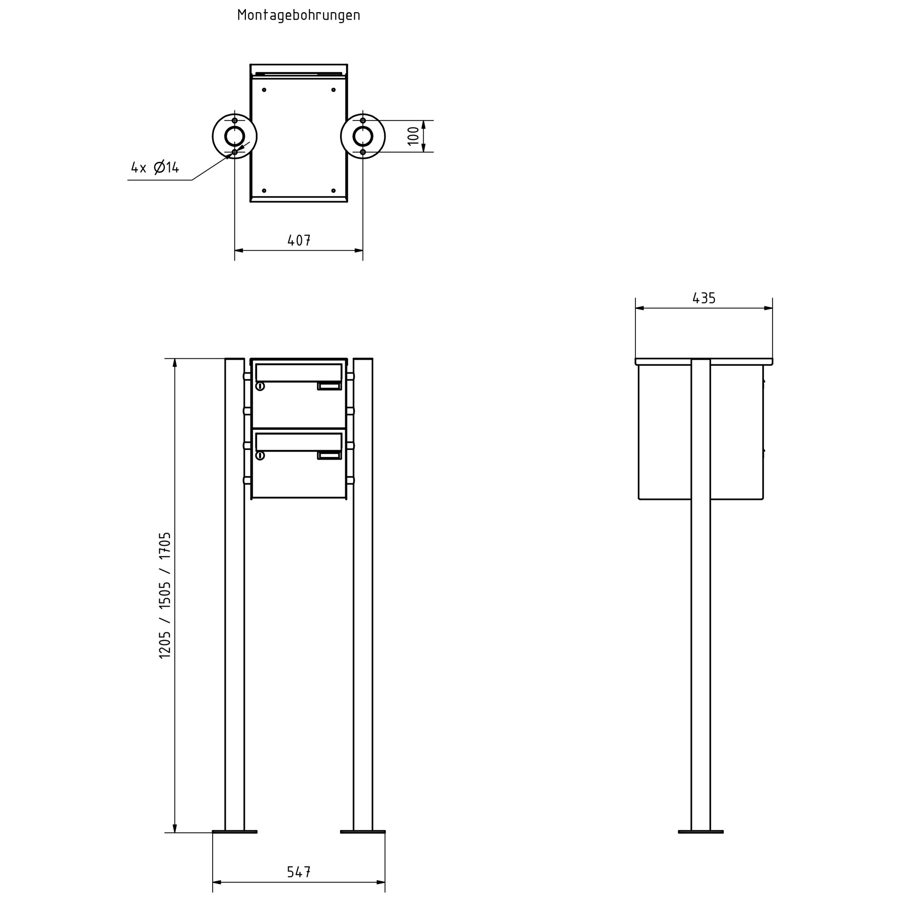 2er Briefkastenanlage freistehend Design BASIC 385220 7016 ST-R - RAL 7016 anthrazitgrau