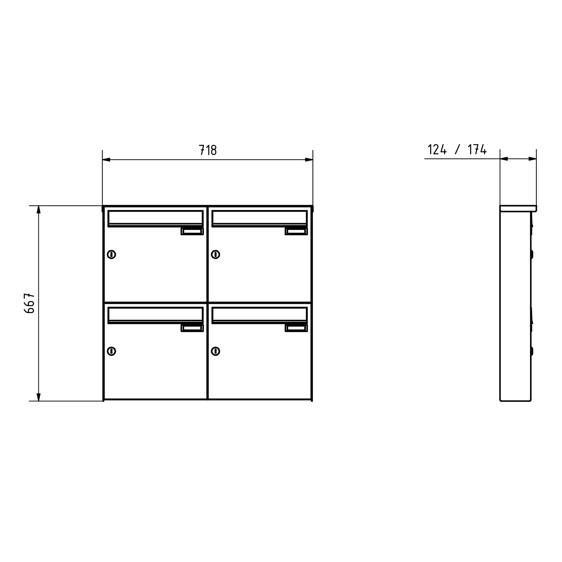 4er 2x2 Edelstahl Aufputz Briefkasten Design BASIC Plus 382XA AP - RAL nach Wahl