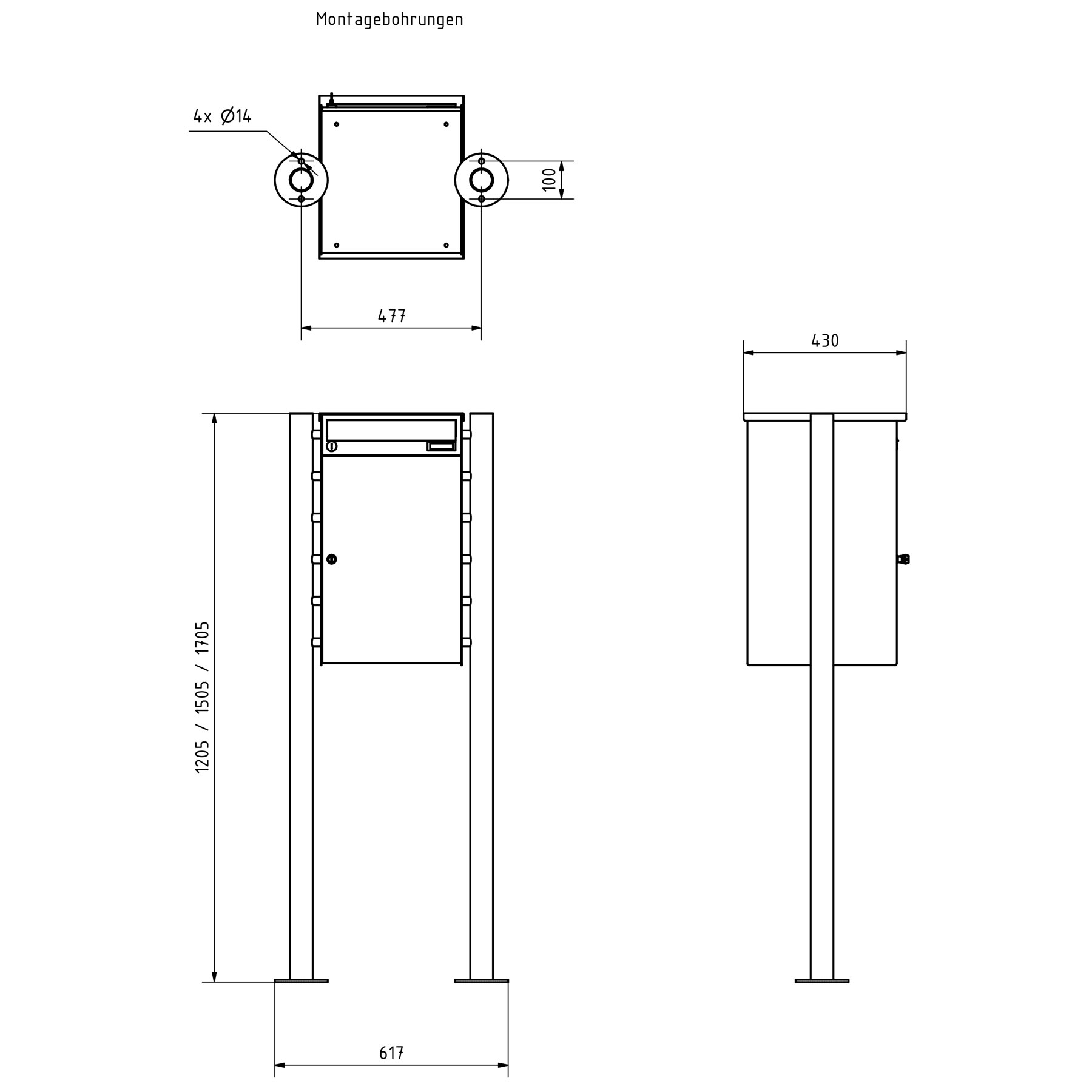 Edelstahl Paketbriefkasten freistehend BASIC Plus 863X ST-R mit Paketfach 550x370 in RAL nach Wahl