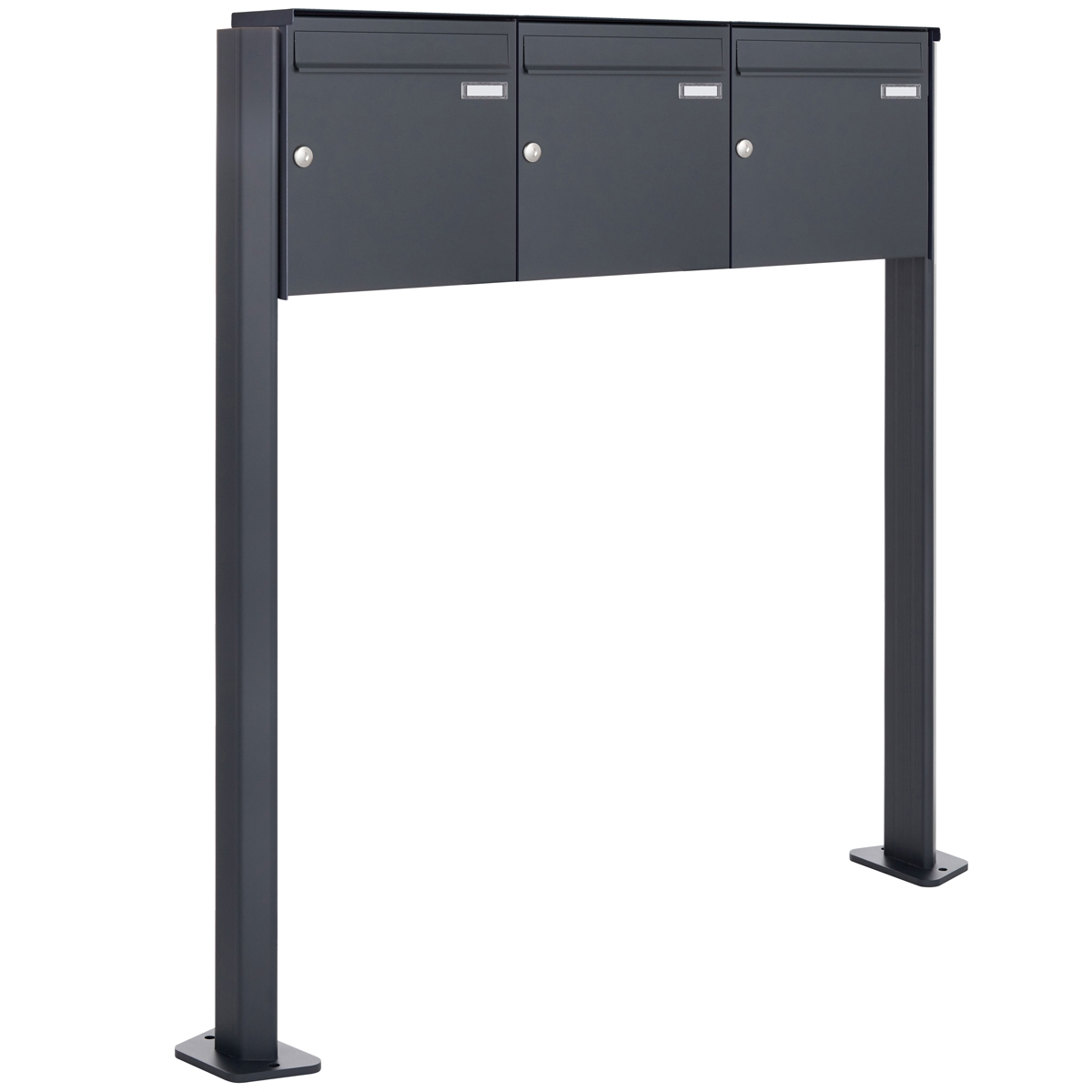 3er 3x1 Edelstahl Standbriefkasten Design BASIC Plus 380 ST-T - RAL nach Wahl