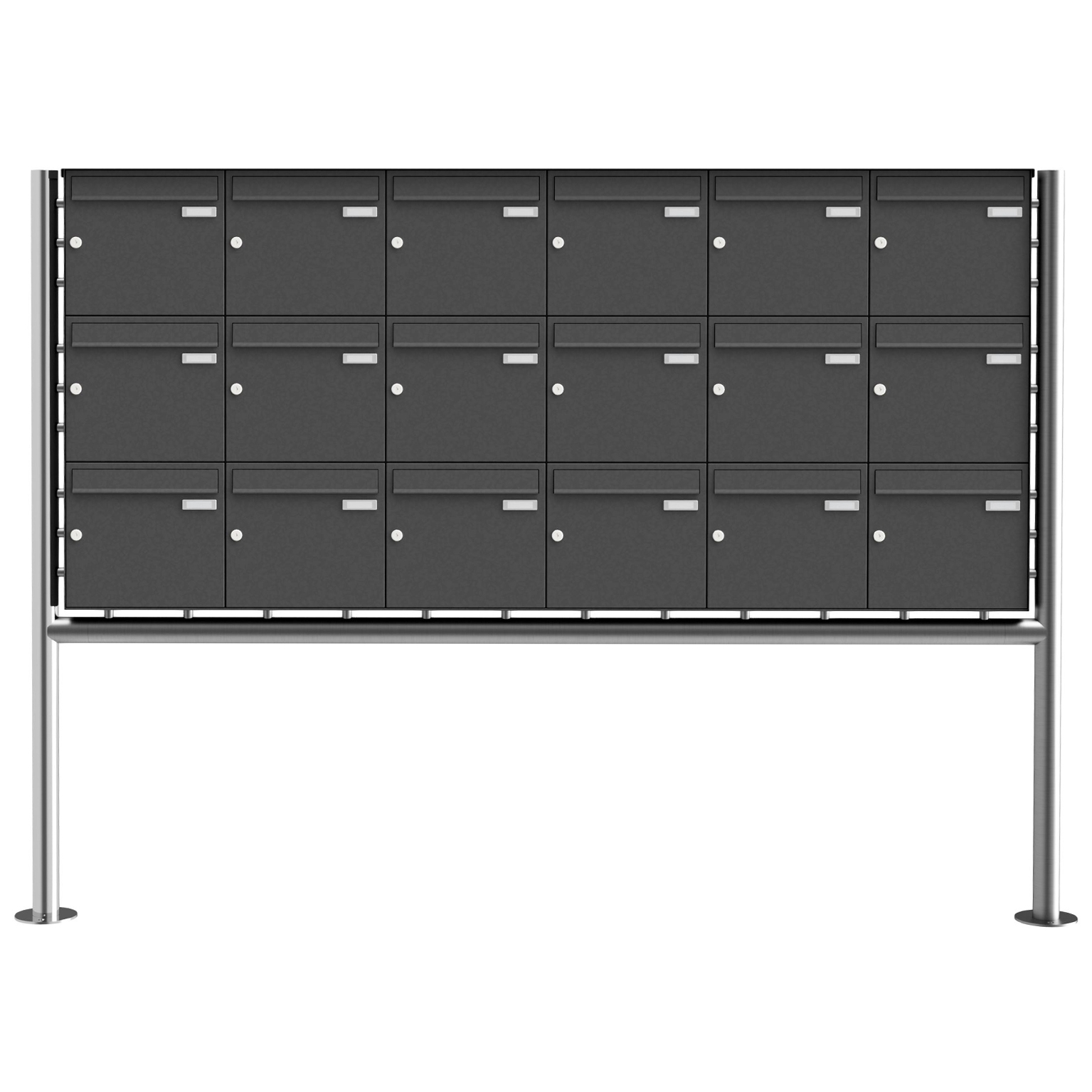 18er 3x6 Edelstahl Standbriefkasten Design BASIC Plus 381X ST-R - RAL nach Wahl