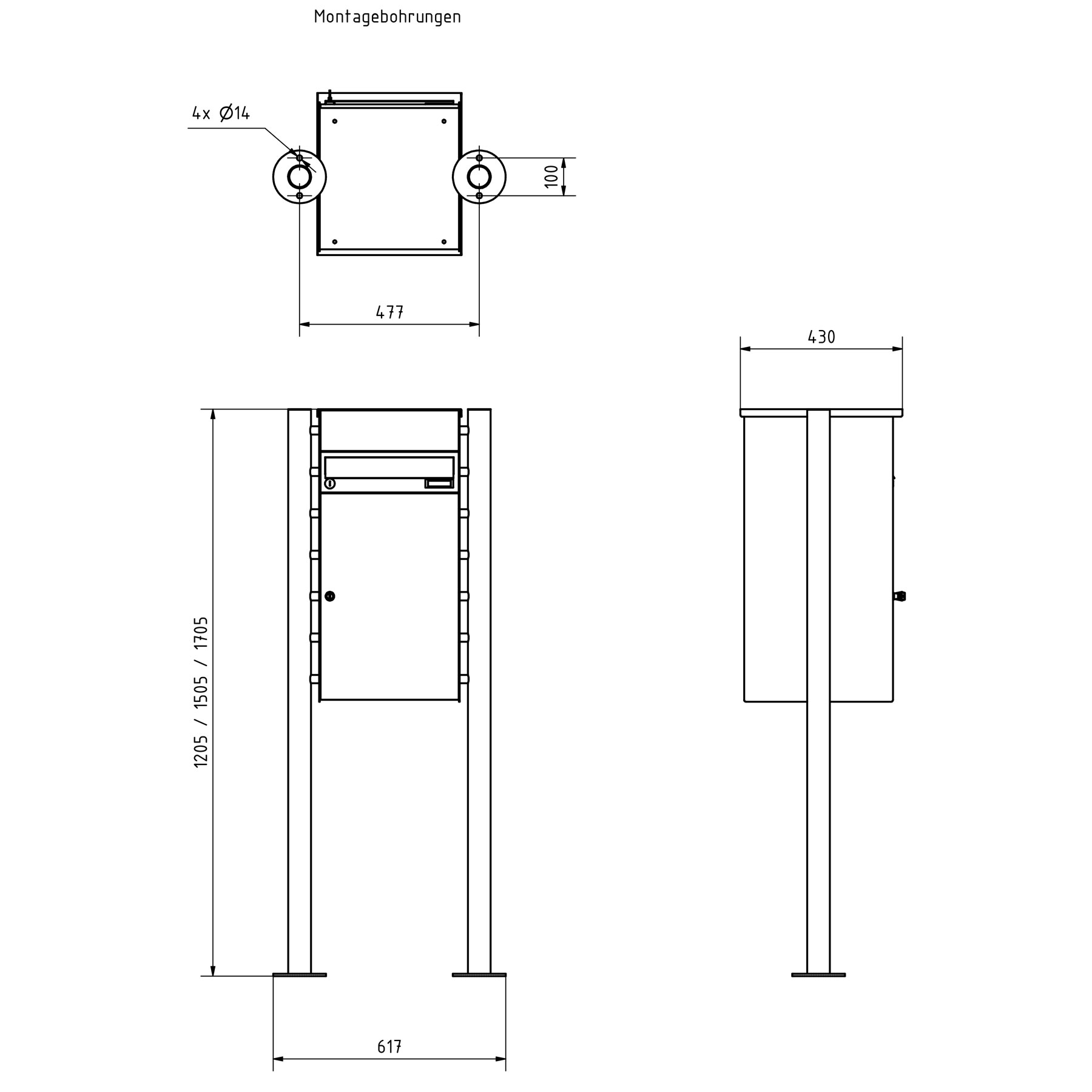 Edelstahl Paketbriefkasten freistehend BASIC Plus 863X ST-R mit Klingelkasten & Paketfach 550x370 - RAL nach Wahl