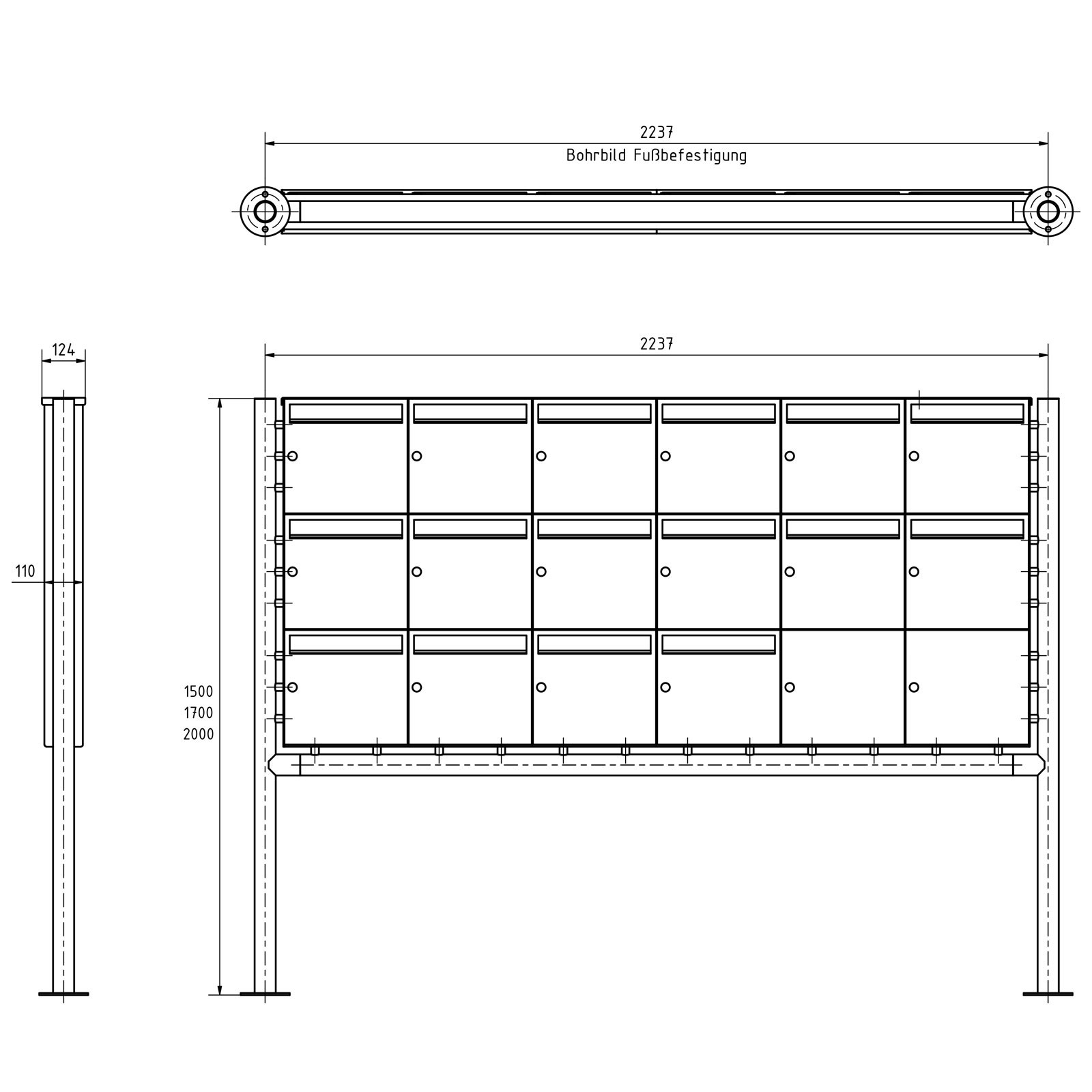 16er 3x6 Edelstahl Standbriefkasten Design BASIC Plus 381X ST-R - Edelstahl V2A geschliffen