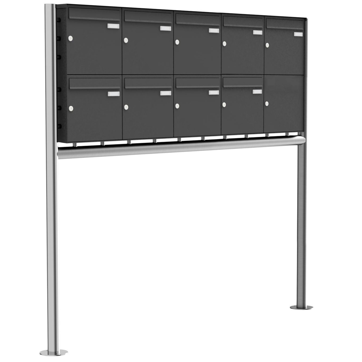 9er 2x5 Edelstahl Standbriefkasten Design BASIC Plus 381X ST-R - RAL nach Wahl