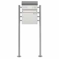 Stainless steel free-standing letterbox Design BASIC 383 ST-R with bell box &amp; newspaper box