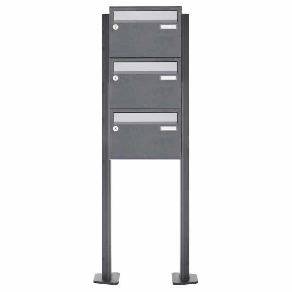 3-compartment Letterbox system freestanding Design BASIC Plus 385XP220 ST-T - stainless steel RAL of your choice