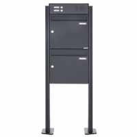 2er Standbriefkasten Design BASIC Plus 380X ST-T mit Klingelkasten - RAL nach Wahl