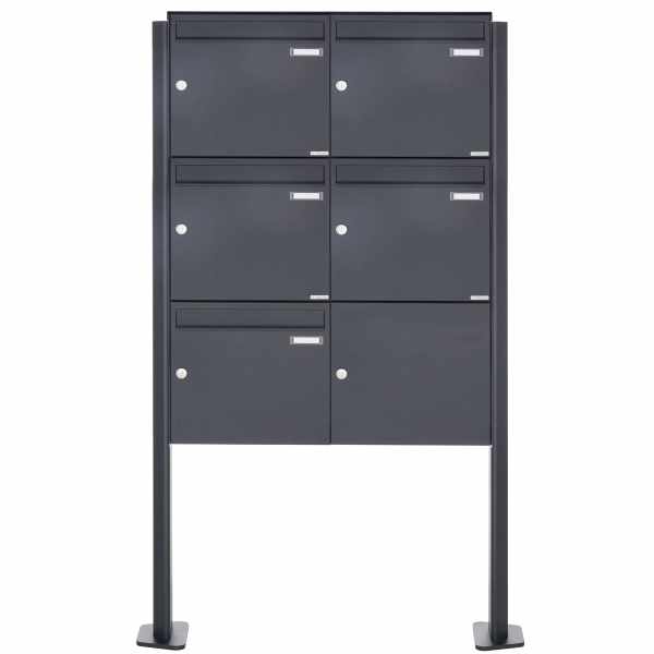 5-compartment 3x2 stainless steel free-standing letterbox Design BASIC Plus 380X ST-T - RAL of your choice