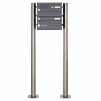 1er stainless steel free-standing letterbox BASIC Plus 385X ST-R with bell box &amp; newspaper box - RAL at choice