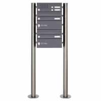 2-compartment Stainless steel free-standing letterbox BASIC Plus 385X ST-R with bell box &amp; newspaper box - RAL of your choice