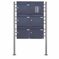 5 parti 3x2 in acciaio inox Cassetta per le lettere autoportante Design BASIC Plus 381X ST-R con scatola a campana - RAL a scelta