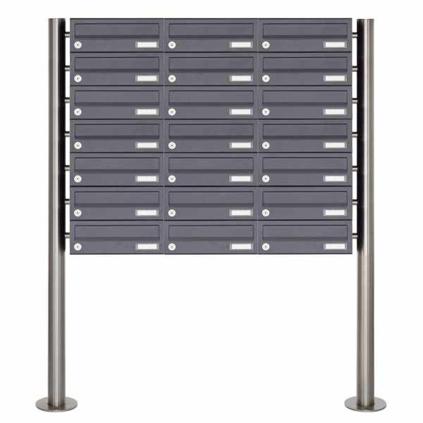 21-compartment 7x3 stainless steel mailbox freestanding design BASIC Plus 385X ST-R - RAL of your choice