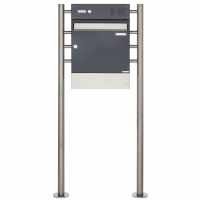 free-standing letterbox Design BASIC 381 ST-R with bell box &amp; newspaper box - stainless steel RAL 7016