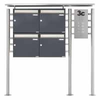 4-compartment free-standing letterbox BASIC 311X ST-R with doorbell box - stainless steel throw - RAL of your choice