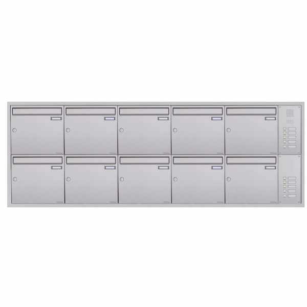 10-compartment Stainless steel flush-mounted mailbox system BASIC Plus 382XU UP with bell box on the side