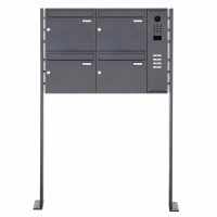 4er Edelstahl Standbriefkasten BASIC Plus 592C ST-P mit DoorBird D2100E Video- Sprechanlage - RAL