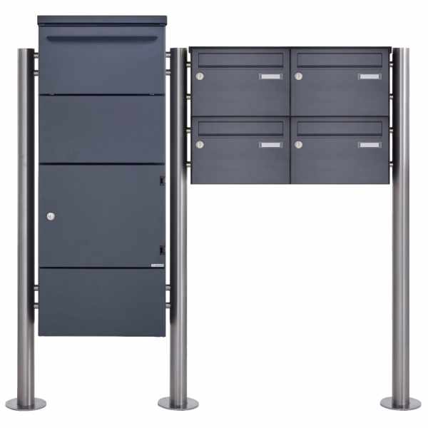 4-compartment free-standing letterbox with parcel box incl. lock technology BASIC 862BR ST-R powder-coated