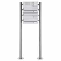 3-compartment free-standing letterbox Design BASIC 385 ST-R with bell box - stainless steel V2A polished