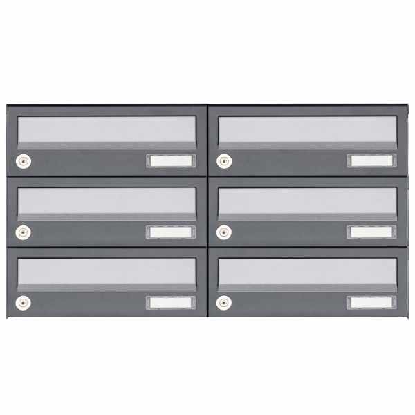 6-compartment 3x2 surface-mounted mailbox system Design BASIC 385A AP -stainless steel-RAL 7016 anthracite
