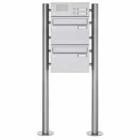 2-compartment Stainless steel free-standing letterbox Design BASIC Plus 385XR220 ST-R with bell box