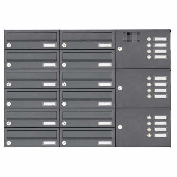 12-compartment Surface-mounted mailbox system Design BASIC Plus 385XA AP with bell box - RAL of your choice