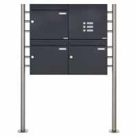 3er 2x2 Standbriefkasten Design BASIC 381 ST-R mit Klingelkasten - RAL 7016 anthrazitgrau