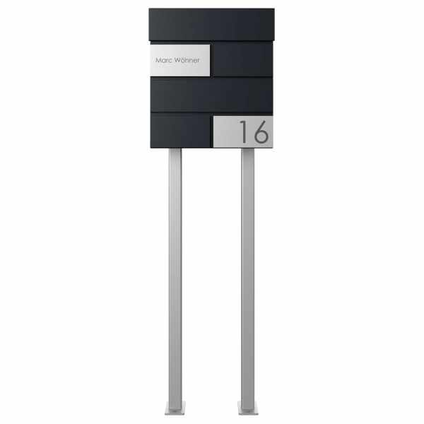 free-standing letterbox KANT Edition with newspaper compartment - Design Elegance 3 - RAL 9005 jet black