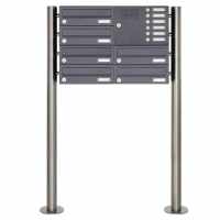 6er 4x2 Edelstahl Standbriefkasten Design BASIC Plus 385X ST-R mit Klingelkasten - RAL nach Wahl